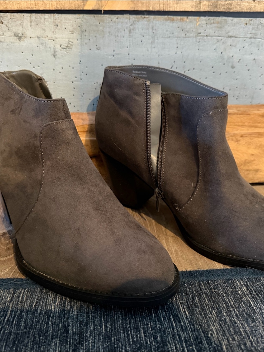 Market & Spruce Gray Suede Heeled Ankle Boots